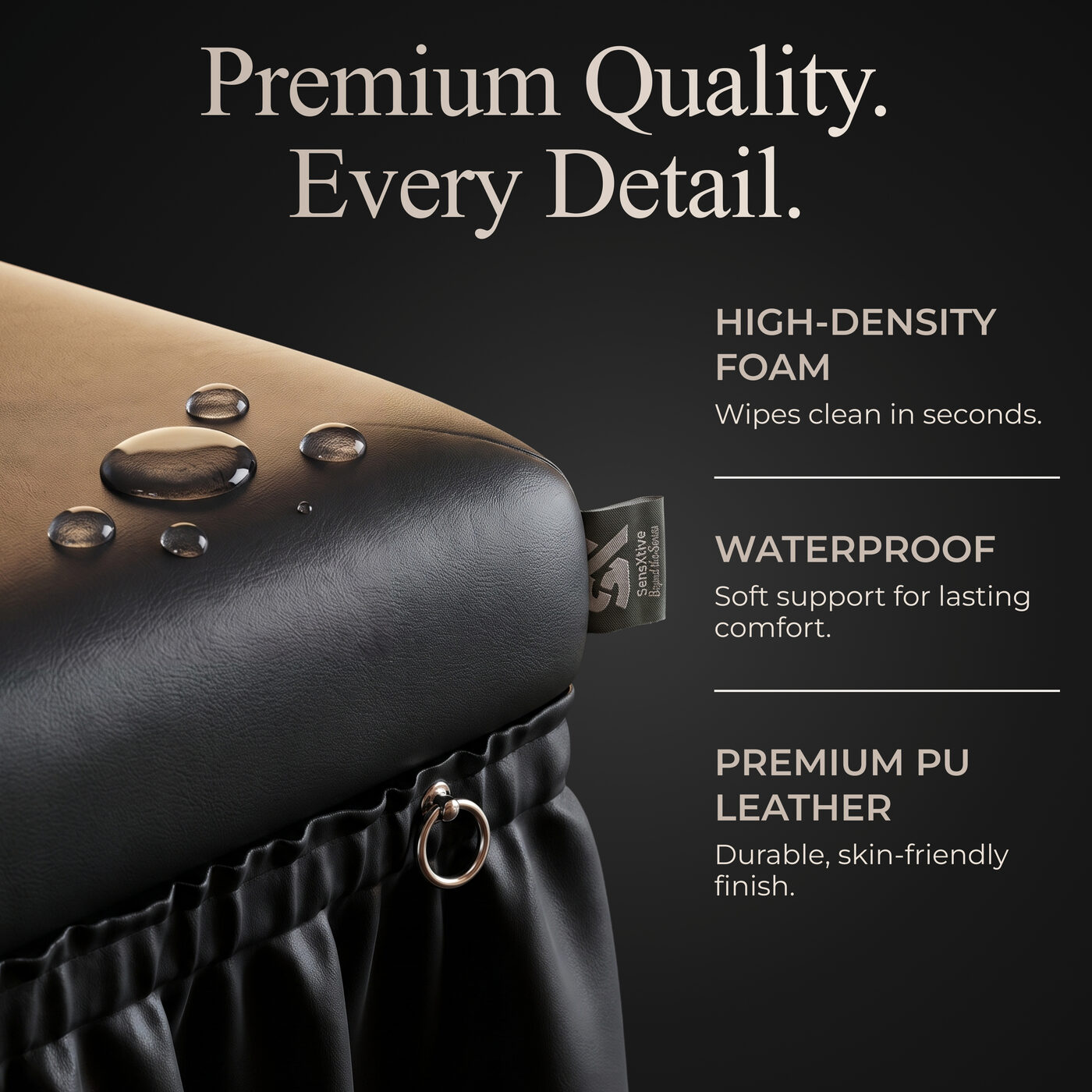 Premium quality — high-density foam, waterproof, premium PU leather